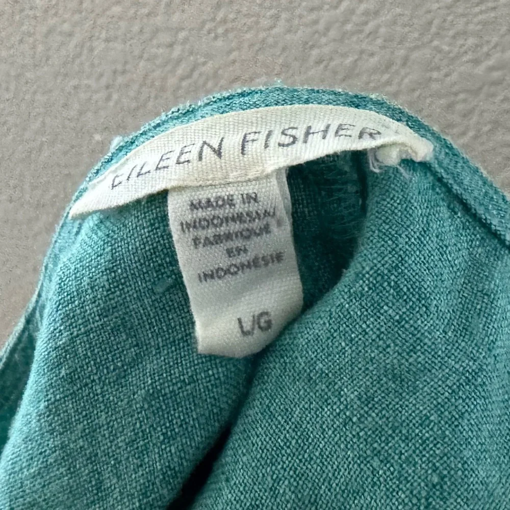 Eileen Fisher Delave Linen Top Large Green Boxy Relaxed Lagenlook Minimalist - Picture 12 of 12
